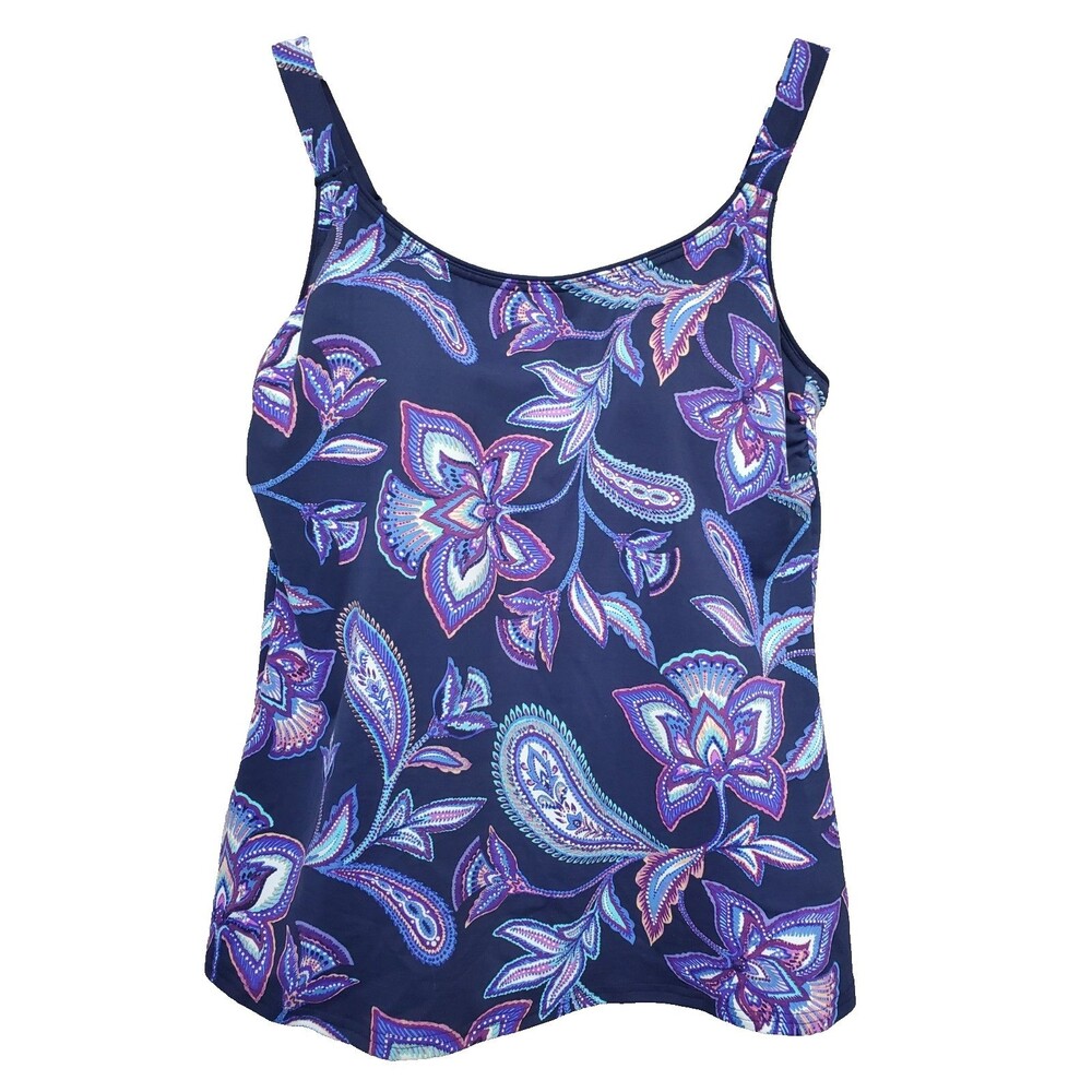 Lands' End Blue Purple Paisley Tankini Swim Top Size 8